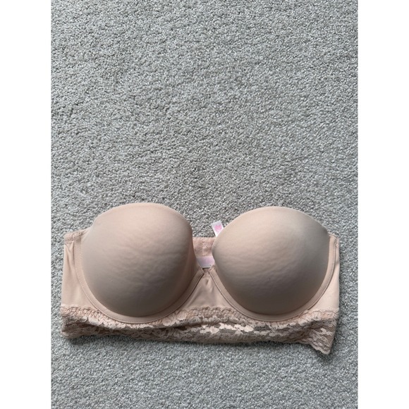Victoria's Secret PINK Strapless Push Up Bra Nude Beige Lace Trim 36C - Picture 5 of 7